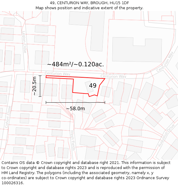 49, CENTURION WAY, BROUGH, HU15 1DF: Plot and title map