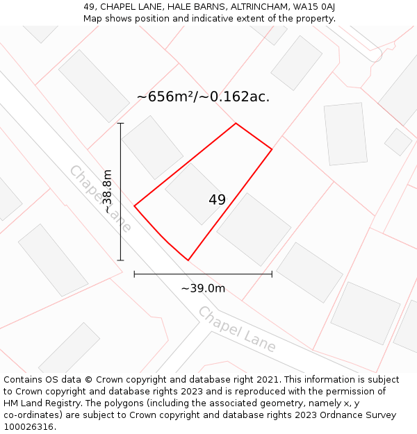 49, CHAPEL LANE, HALE BARNS, ALTRINCHAM, WA15 0AJ: Plot and title map