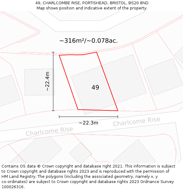 49, CHARLCOMBE RISE, PORTISHEAD, BRISTOL, BS20 8ND: Plot and title map