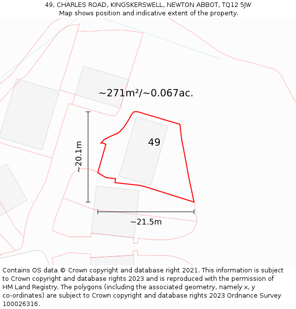 49, CHARLES ROAD, KINGSKERSWELL, NEWTON ABBOT, TQ12 5JW: Plot and title map