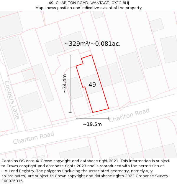 49, CHARLTON ROAD, WANTAGE, OX12 8HJ: Plot and title map