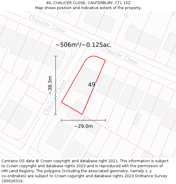 49, CHAUCER CLOSE, CANTERBURY, CT1 1XZ: Plot and title map