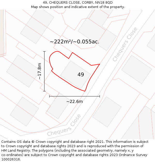 49, CHEQUERS CLOSE, CORBY, NN18 8QD: Plot and title map