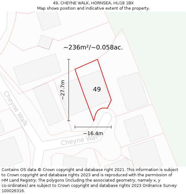 49, CHEYNE WALK, HORNSEA, HU18 1BX: Plot and title map