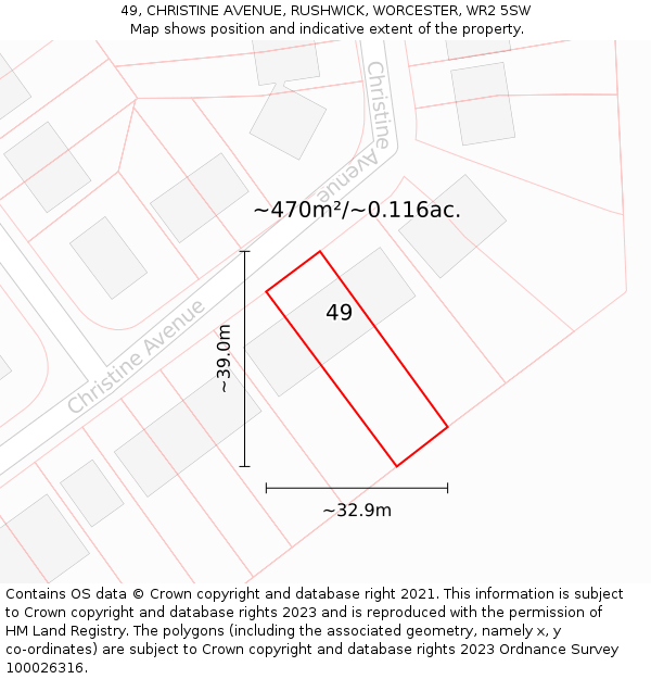 49, CHRISTINE AVENUE, RUSHWICK, WORCESTER, WR2 5SW: Plot and title map