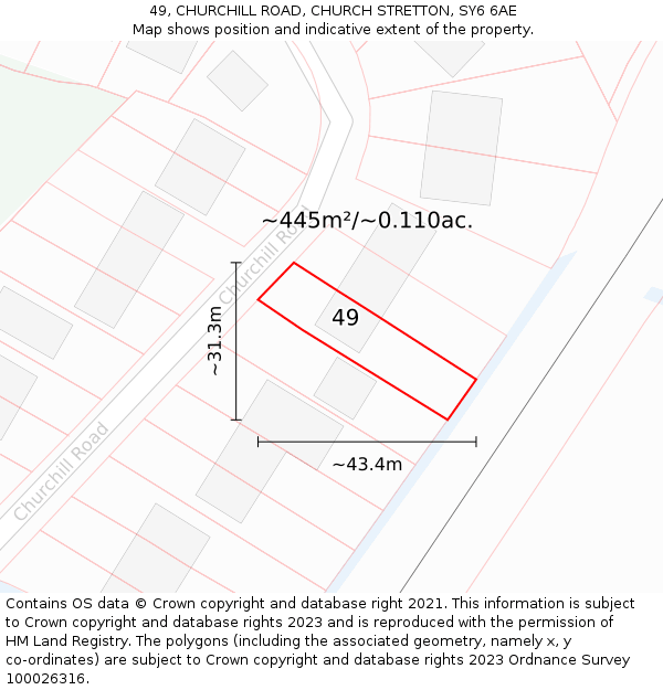 49, CHURCHILL ROAD, CHURCH STRETTON, SY6 6AE: Plot and title map