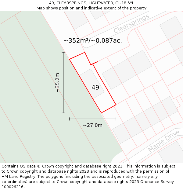 49, CLEARSPRINGS, LIGHTWATER, GU18 5YL: Plot and title map