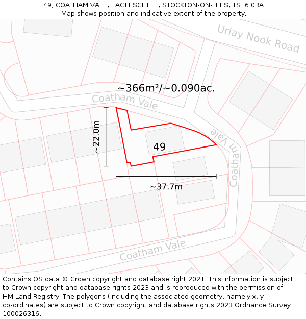 49, COATHAM VALE, EAGLESCLIFFE, STOCKTON-ON-TEES, TS16 0RA: Plot and title map