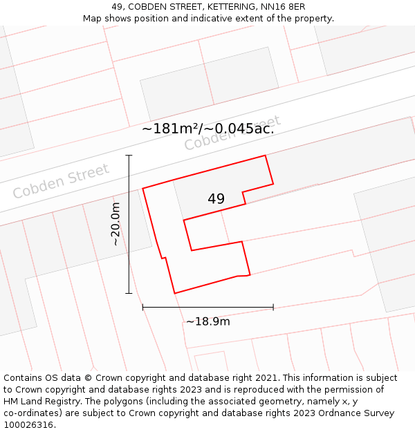 49, COBDEN STREET, KETTERING, NN16 8ER: Plot and title map