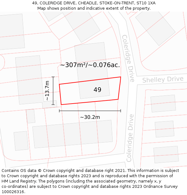 49, COLERIDGE DRIVE, CHEADLE, STOKE-ON-TRENT, ST10 1XA: Plot and title map