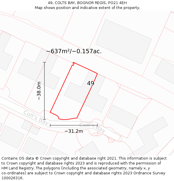 49, COLTS BAY, BOGNOR REGIS, PO21 4EH: Plot and title map