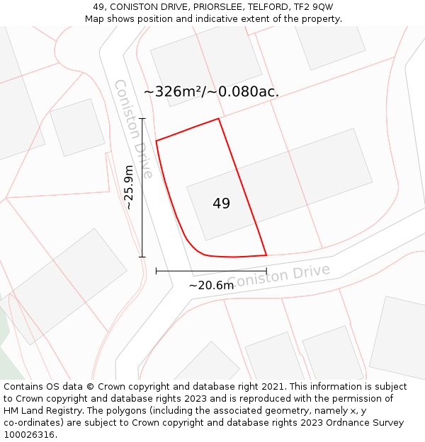 49, CONISTON DRIVE, PRIORSLEE, TELFORD, TF2 9QW: Plot and title map