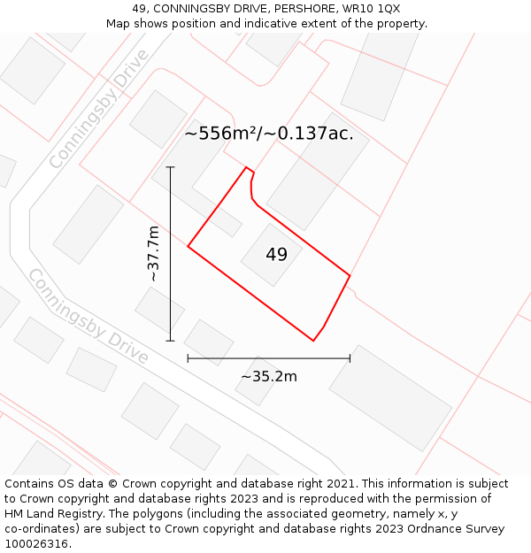 49, CONNINGSBY DRIVE, PERSHORE, WR10 1QX: Plot and title map