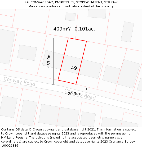 49, CONWAY ROAD, KNYPERSLEY, STOKE-ON-TRENT, ST8 7AW: Plot and title map