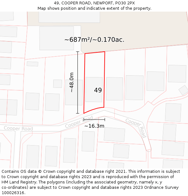 49, COOPER ROAD, NEWPORT, PO30 2PX: Plot and title map