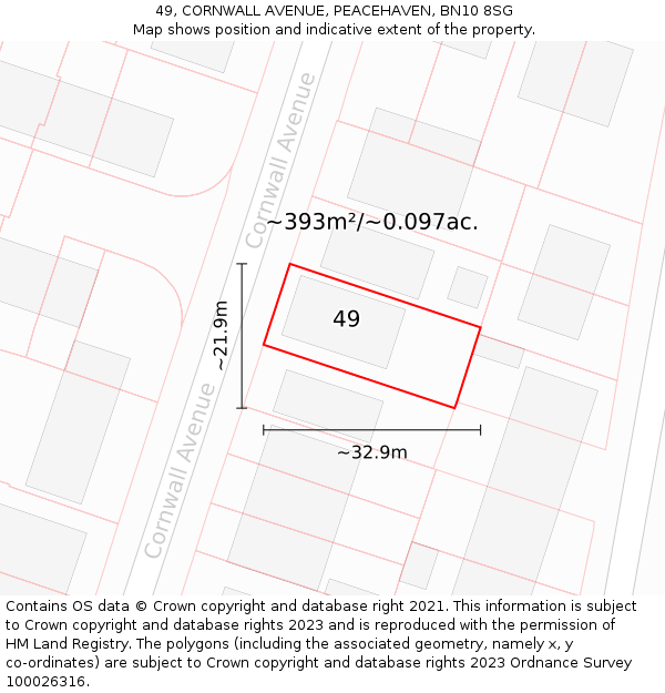 49, CORNWALL AVENUE, PEACEHAVEN, BN10 8SG: Plot and title map