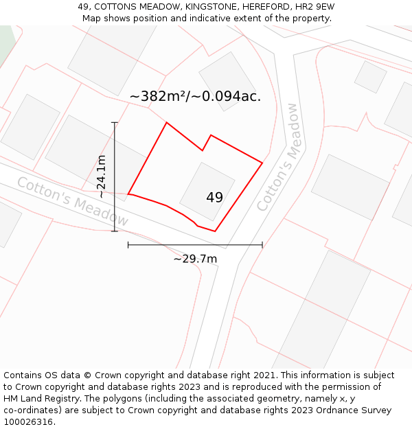 49, COTTONS MEADOW, KINGSTONE, HEREFORD, HR2 9EW: Plot and title map