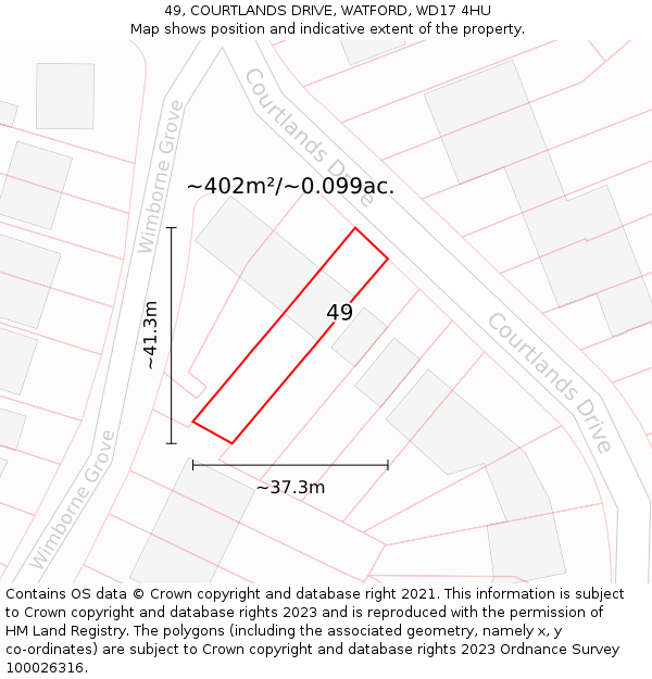 49, COURTLANDS DRIVE, WATFORD, WD17 4HU: Plot and title map