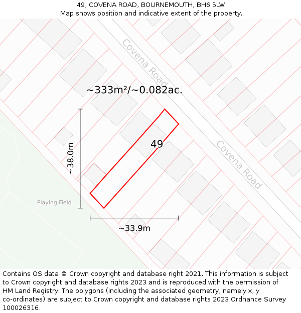 49, COVENA ROAD, BOURNEMOUTH, BH6 5LW: Plot and title map