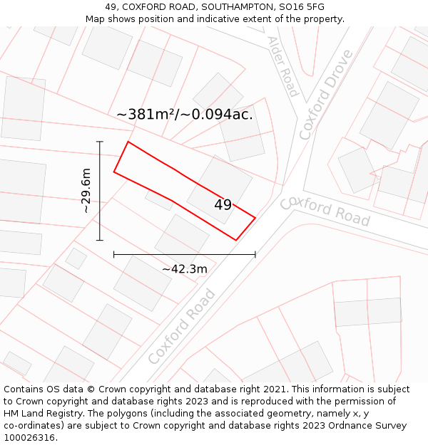 49, COXFORD ROAD, SOUTHAMPTON, SO16 5FG: Plot and title map