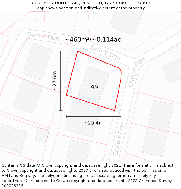 49, CRAIG Y DON ESTATE, BENLLECH, TYN-Y-GONGL, LL74 8TB: Plot and title map