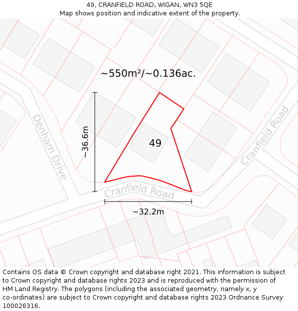 49, CRANFIELD ROAD, WIGAN, WN3 5QE: Plot and title map