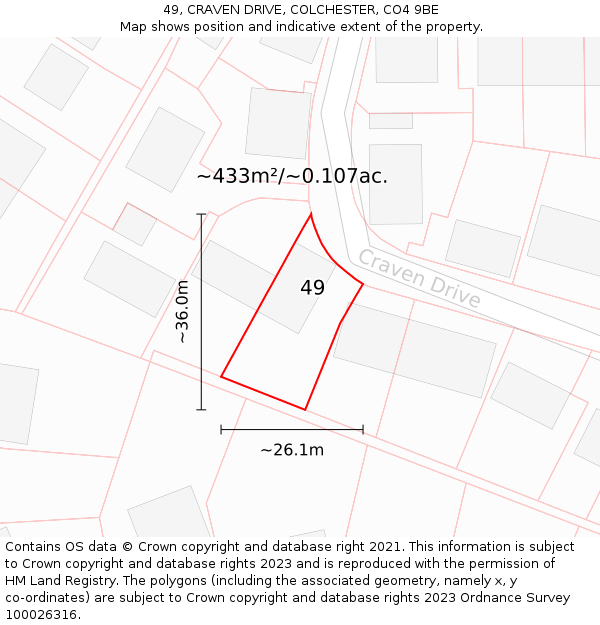 49, CRAVEN DRIVE, COLCHESTER, CO4 9BE: Plot and title map