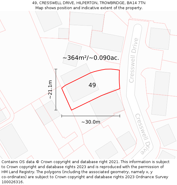 49, CRESSWELL DRIVE, HILPERTON, TROWBRIDGE, BA14 7TN: Plot and title map