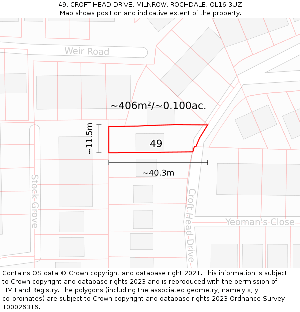 49, CROFT HEAD DRIVE, MILNROW, ROCHDALE, OL16 3UZ: Plot and title map