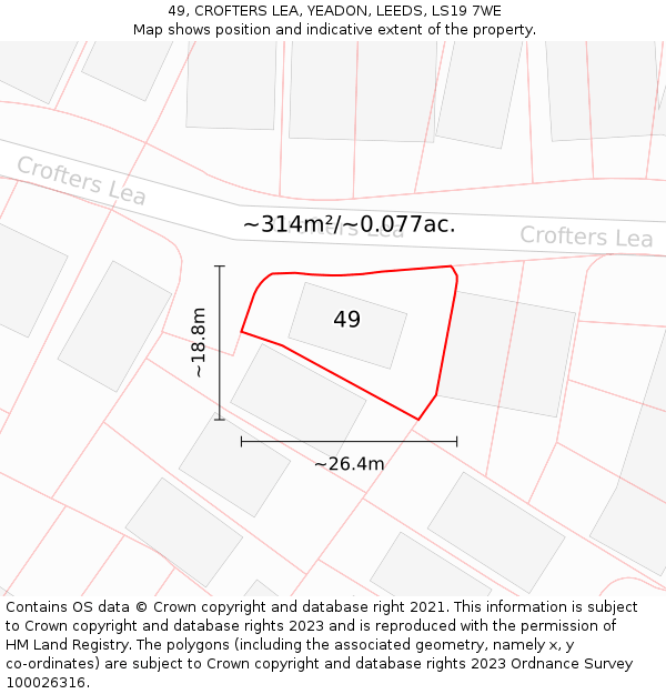 49, CROFTERS LEA, YEADON, LEEDS, LS19 7WE: Plot and title map