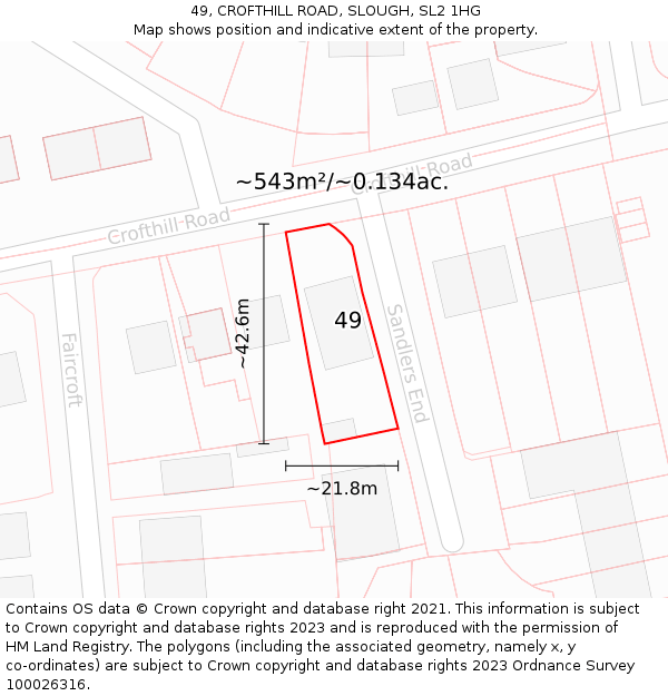 49, CROFTHILL ROAD, SLOUGH, SL2 1HG: Plot and title map