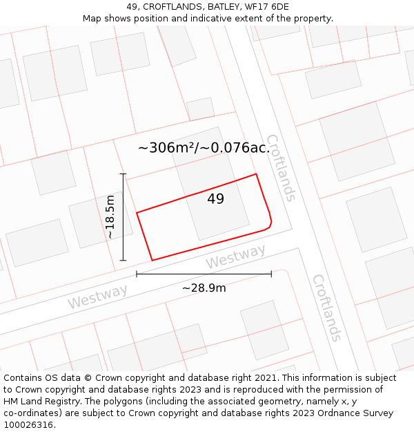 49, CROFTLANDS, BATLEY, WF17 6DE: Plot and title map