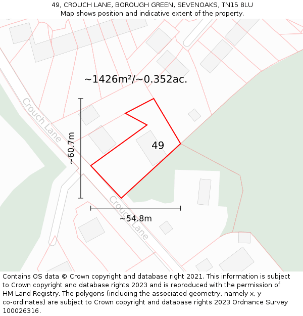 49, CROUCH LANE, BOROUGH GREEN, SEVENOAKS, TN15 8LU: Plot and title map