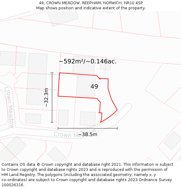 49, CROWN MEADOW, REEPHAM, NORWICH, NR10 4SP: Plot and title map