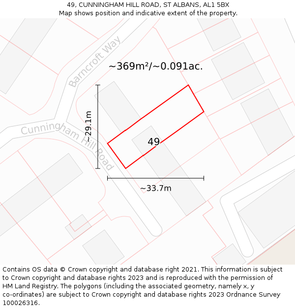 49, CUNNINGHAM HILL ROAD, ST ALBANS, AL1 5BX: Plot and title map