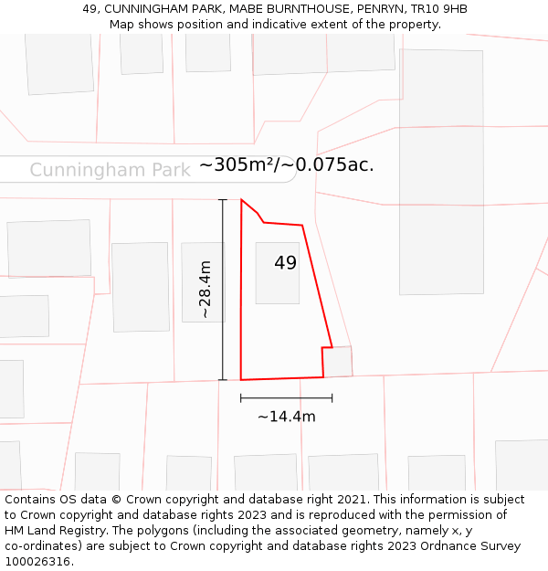 49, CUNNINGHAM PARK, MABE BURNTHOUSE, PENRYN, TR10 9HB: Plot and title map