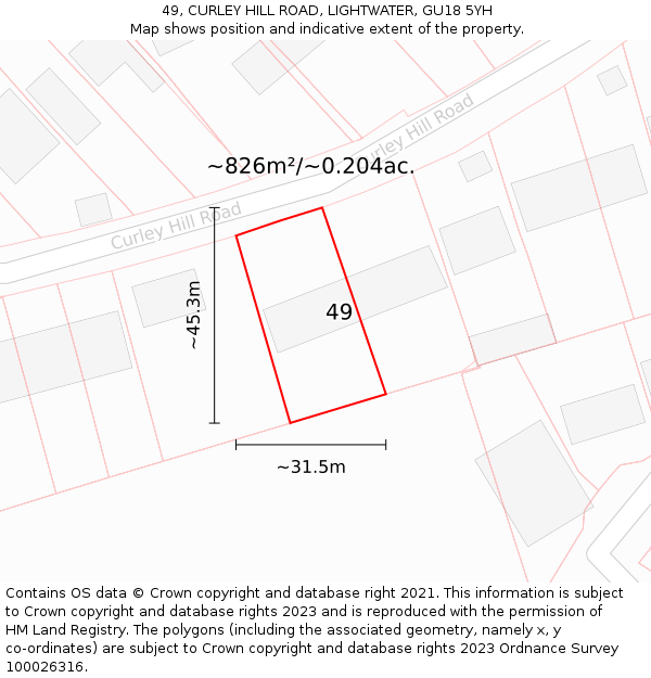 49, CURLEY HILL ROAD, LIGHTWATER, GU18 5YH: Plot and title map