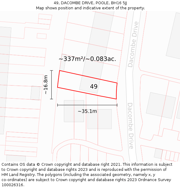 49, DACOMBE DRIVE, POOLE, BH16 5JJ: Plot and title map