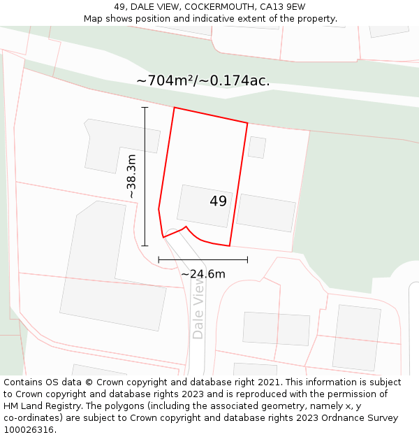 49, DALE VIEW, COCKERMOUTH, CA13 9EW: Plot and title map