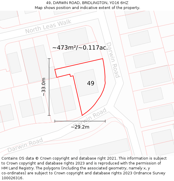 49, DARWIN ROAD, BRIDLINGTON, YO16 6HZ: Plot and title map