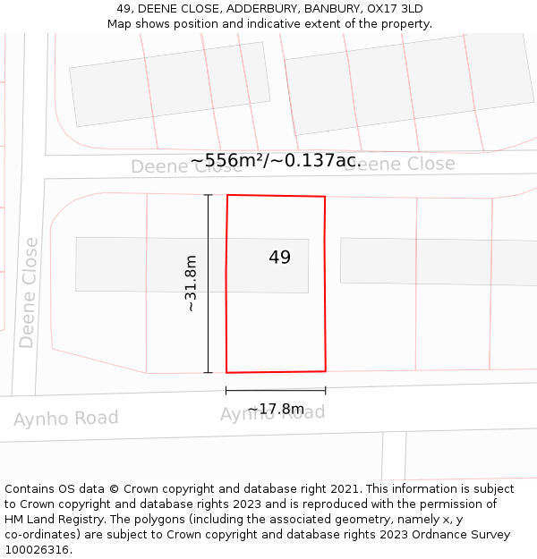 49, DEENE CLOSE, ADDERBURY, BANBURY, OX17 3LD: Plot and title map