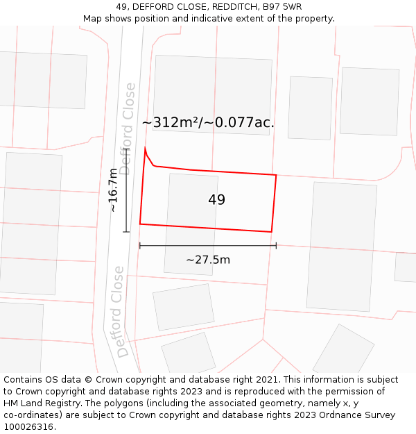 49, DEFFORD CLOSE, REDDITCH, B97 5WR: Plot and title map