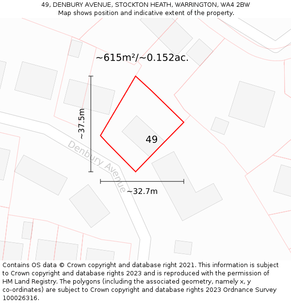 49, DENBURY AVENUE, STOCKTON HEATH, WARRINGTON, WA4 2BW: Plot and title map