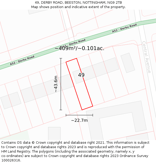 49, DERBY ROAD, BEESTON, NOTTINGHAM, NG9 2TB: Plot and title map