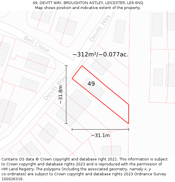 49, DEVITT WAY, BROUGHTON ASTLEY, LEICESTER, LE9 6NQ: Plot and title map
