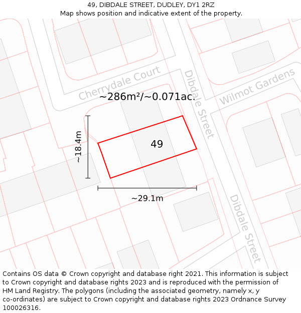 49, DIBDALE STREET, DUDLEY, DY1 2RZ: Plot and title map