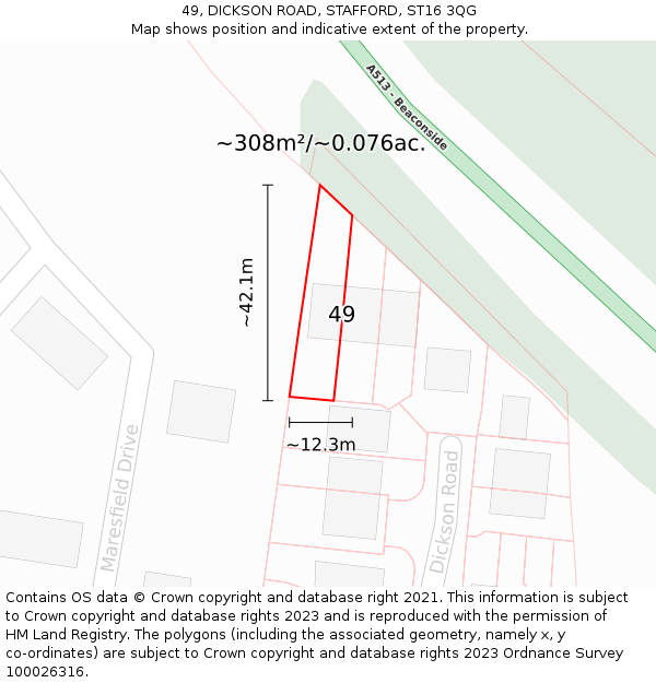 49, DICKSON ROAD, STAFFORD, ST16 3QG: Plot and title map