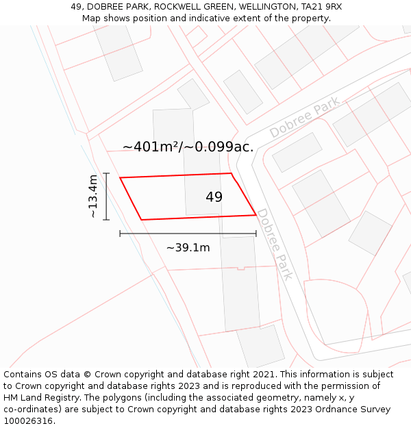 49, DOBREE PARK, ROCKWELL GREEN, WELLINGTON, TA21 9RX: Plot and title map