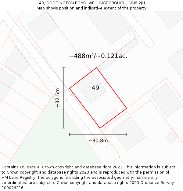 49, DODDINGTON ROAD, WELLINGBOROUGH, NN8 2JH: Plot and title map