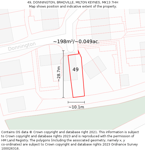 49, DONNINGTON, BRADVILLE, MILTON KEYNES, MK13 7HH: Plot and title map